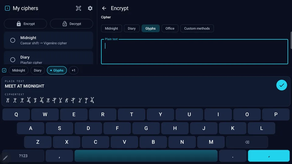 The same message encrypted in dancing men, ready to be inserted as an image. (tablet)