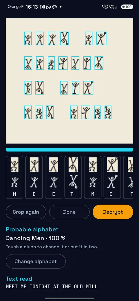 Dancing men message read glyph by glyph