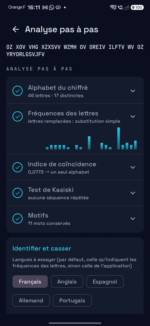 Analyse pas à pas d’un message chiffré