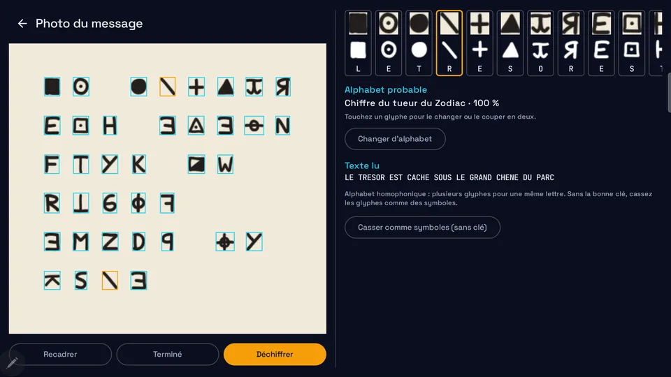 Glyphes du tueur du Zodiaque reconnus sur une photo (tablette)